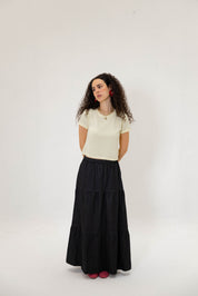 Bloomed in Black Denim Skirt