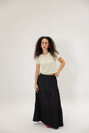 Bloomed in Black Denim Skirt