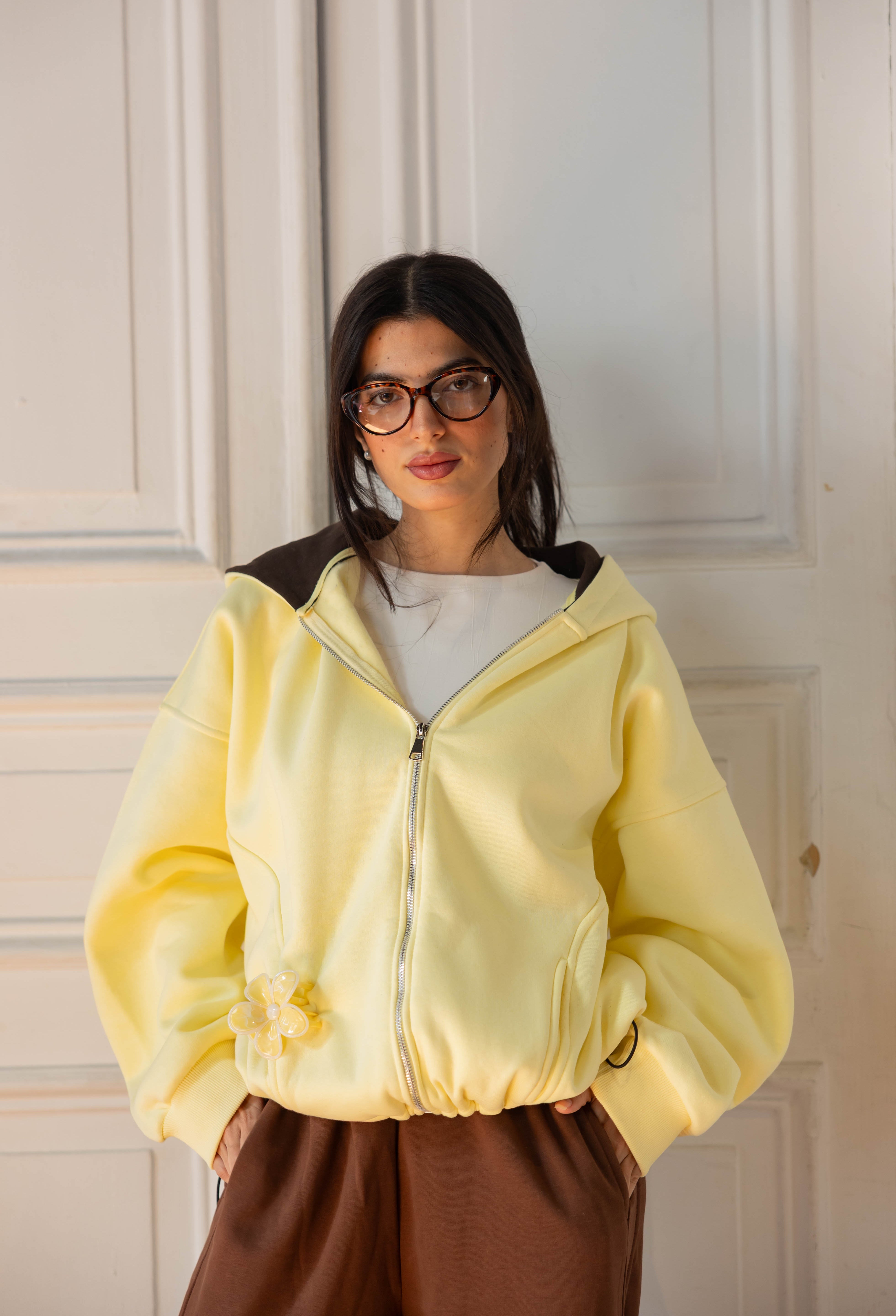 Hidden Heart Hoodie In Butter Yellow