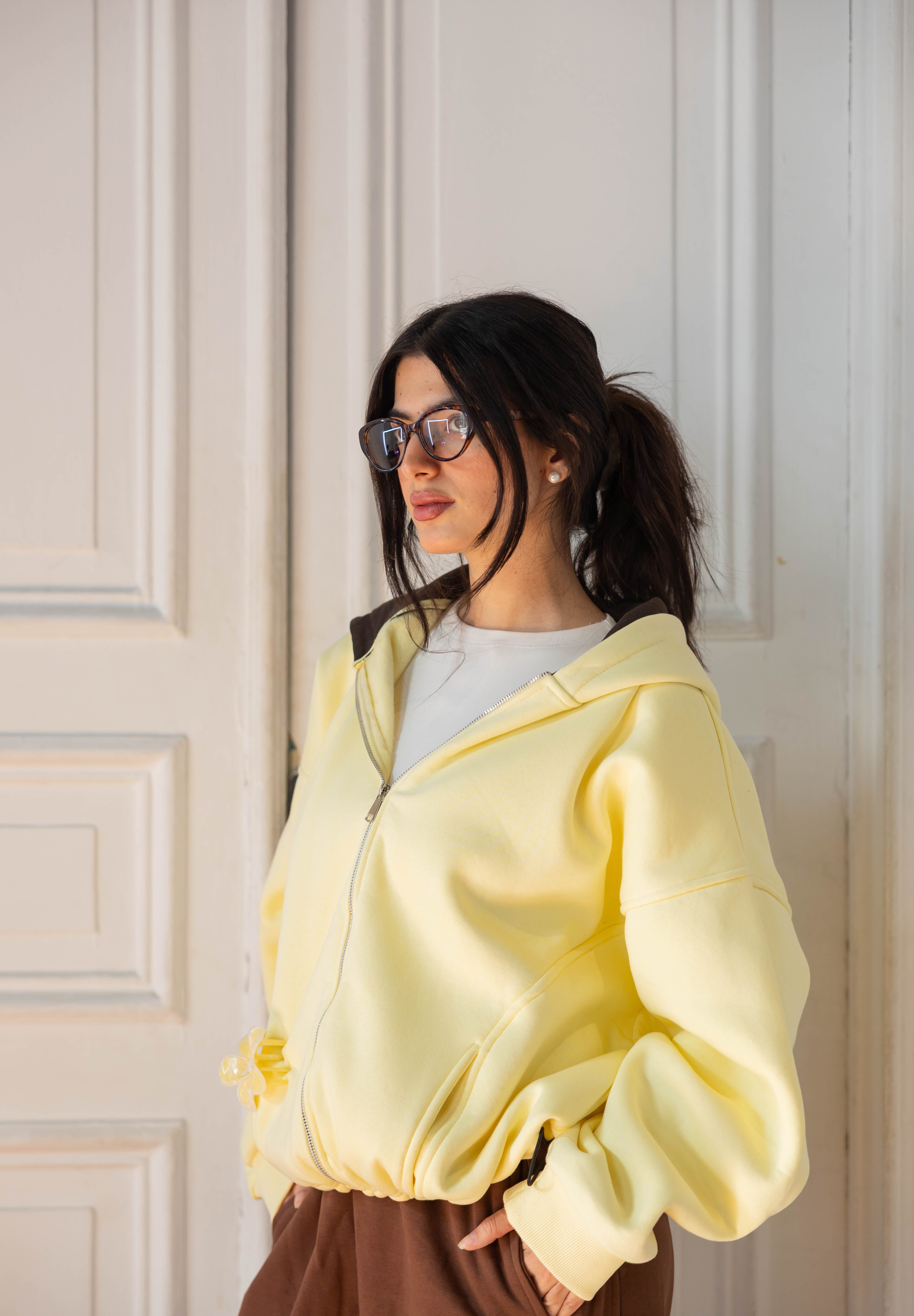 Hidden Heart Hoodie In Butter Yellow