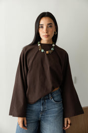 Wide Sleeve T-shirt in brown