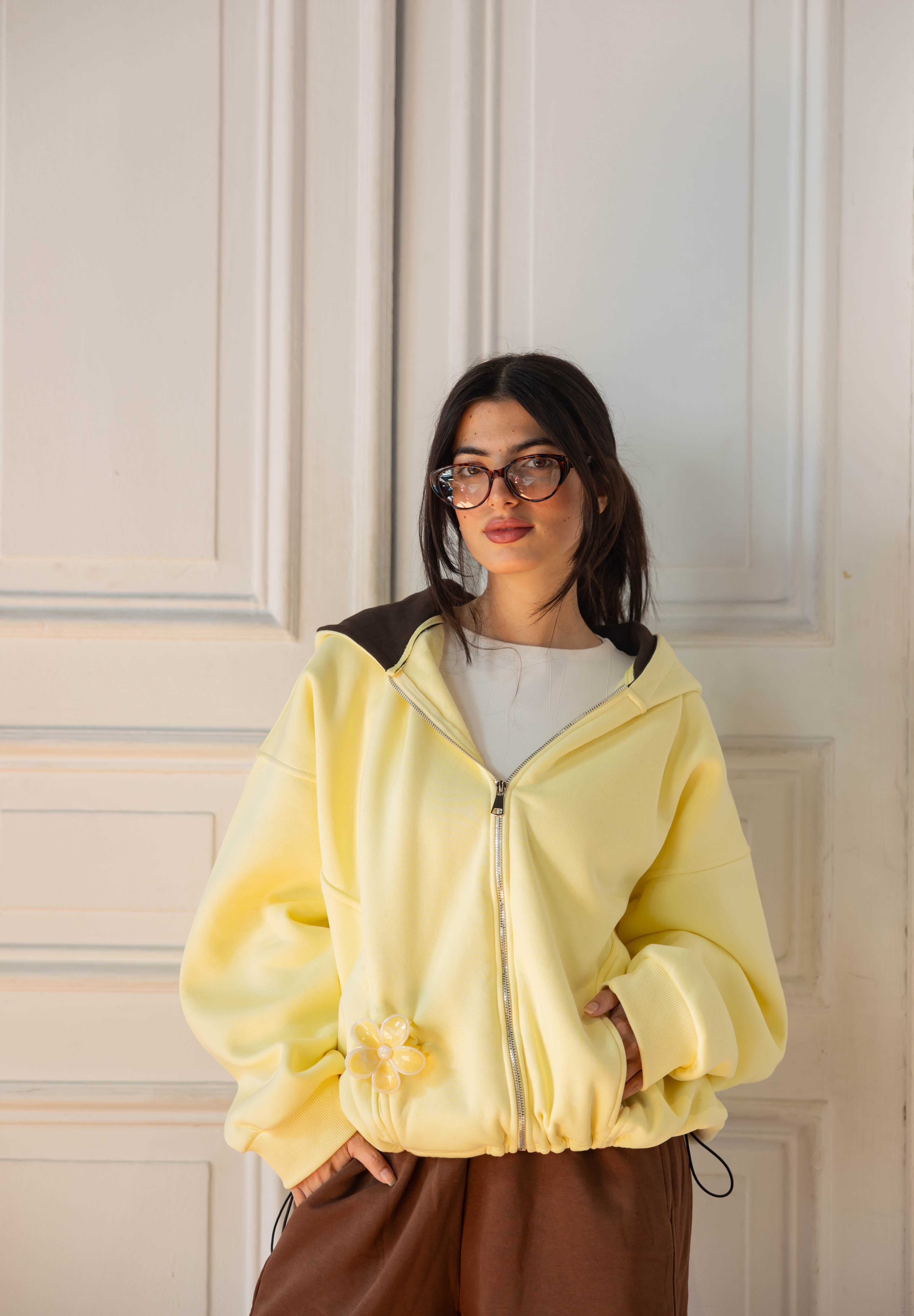 Hidden Heart Hoodie In Butter Yellow