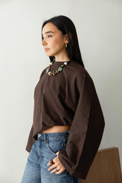 Wide Sleeve T-shirt in brown
