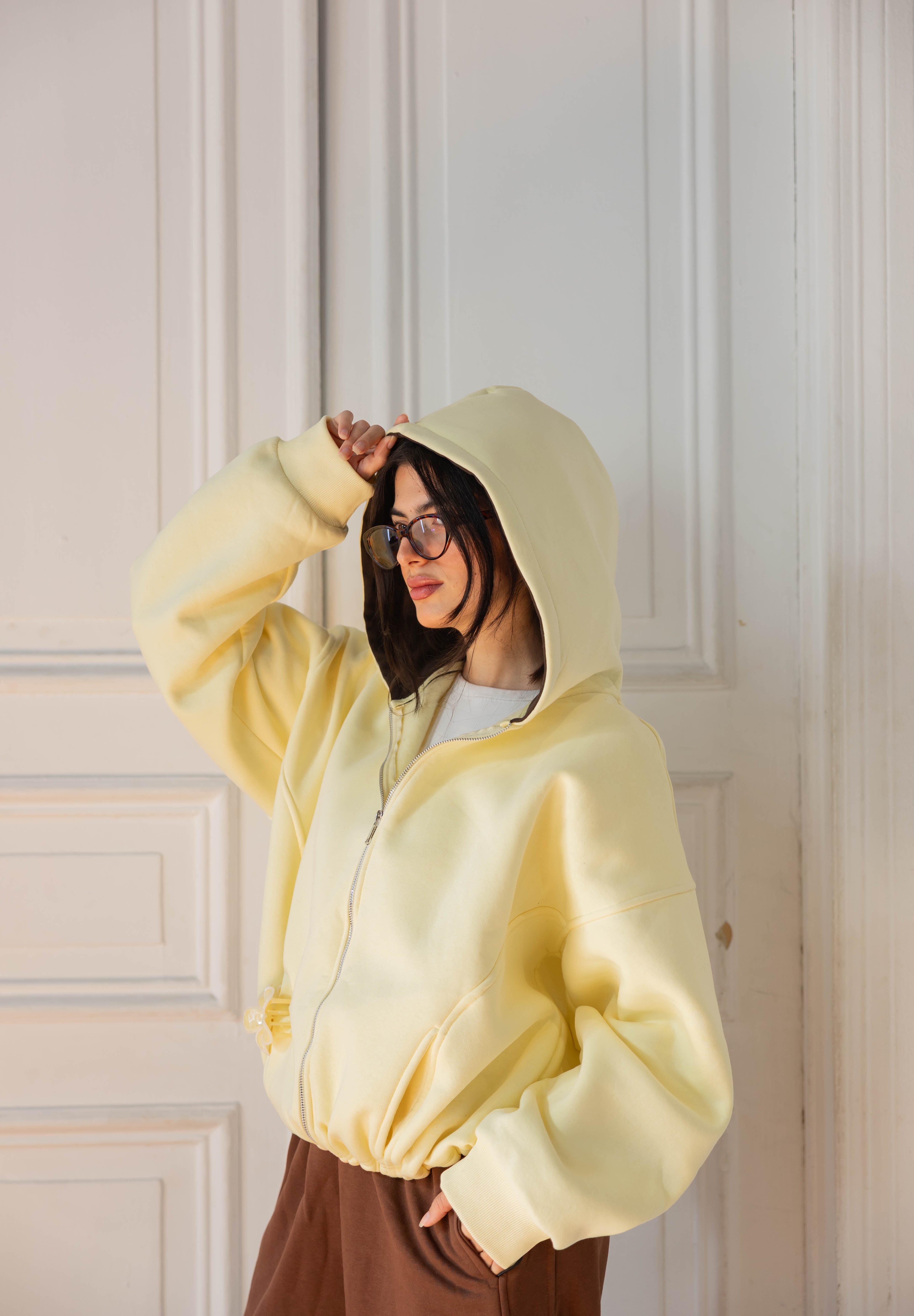 Hidden Heart Hoodie In Butter Yellow