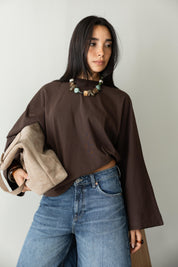 Wide Sleeve T-shirt in brown