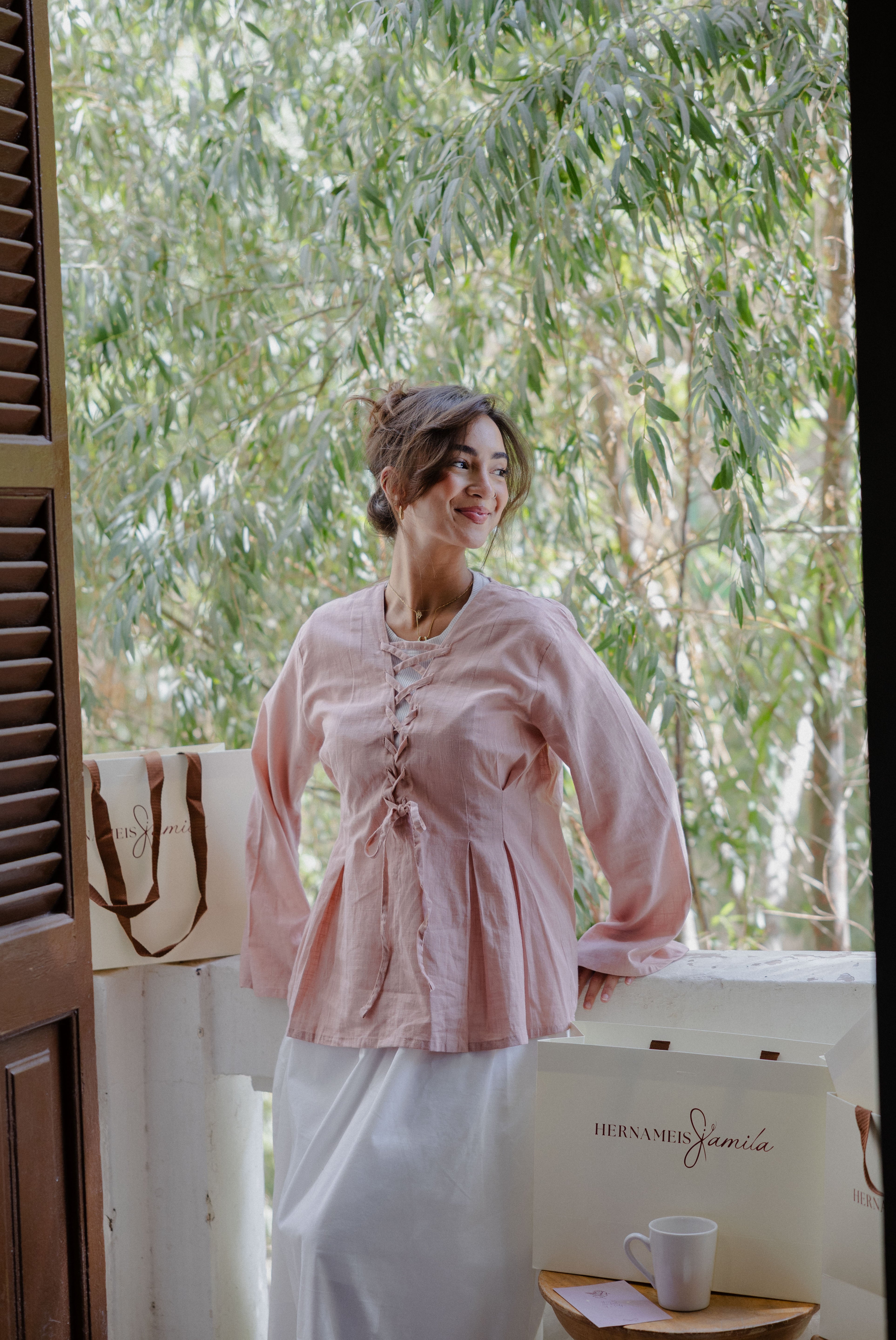 Ruffle Me Up Blouse In Powder Pink