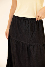 Bloomed in Black Denim Skirt