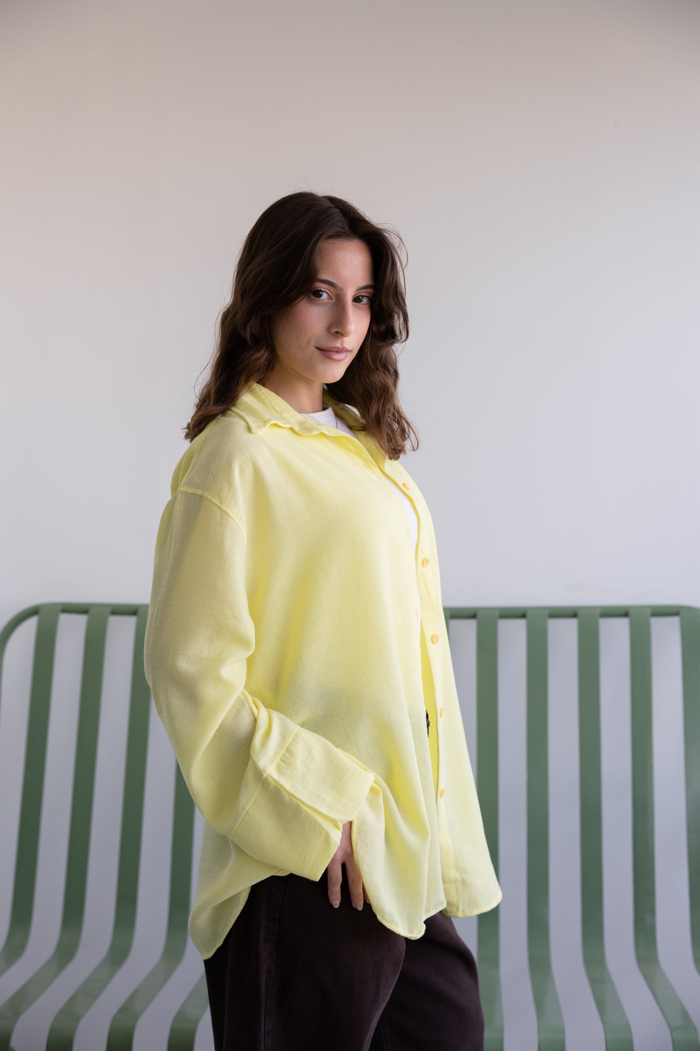 Oversized Linen Shirt in butter yellow