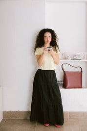 Bloomed in Black Denim Skirt