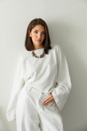 Wide Sleeve T-shirt in off white