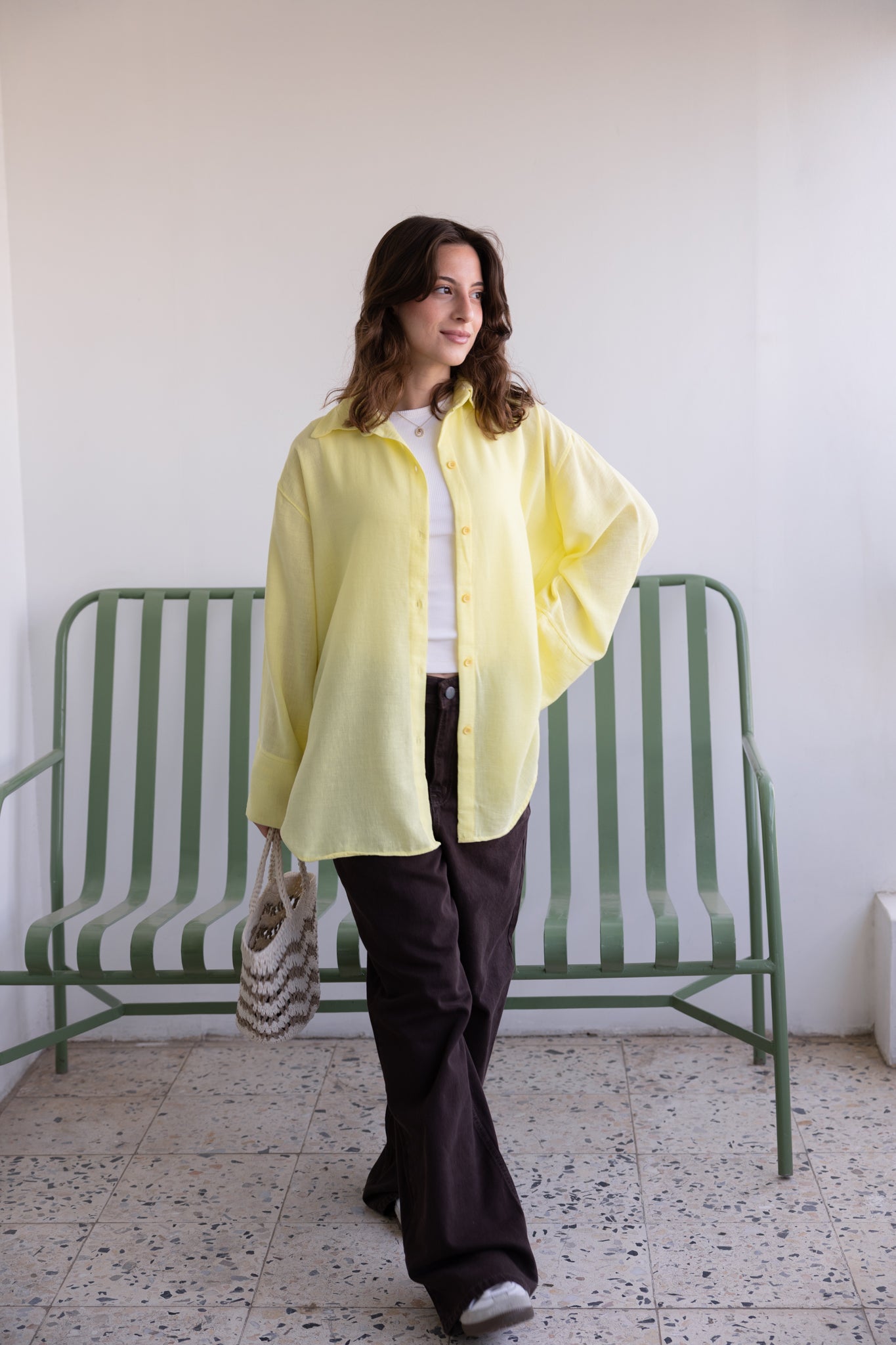 Oversized Linen Shirt in butter yellow