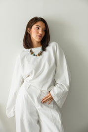 Wide Sleeve T-shirt in off white
