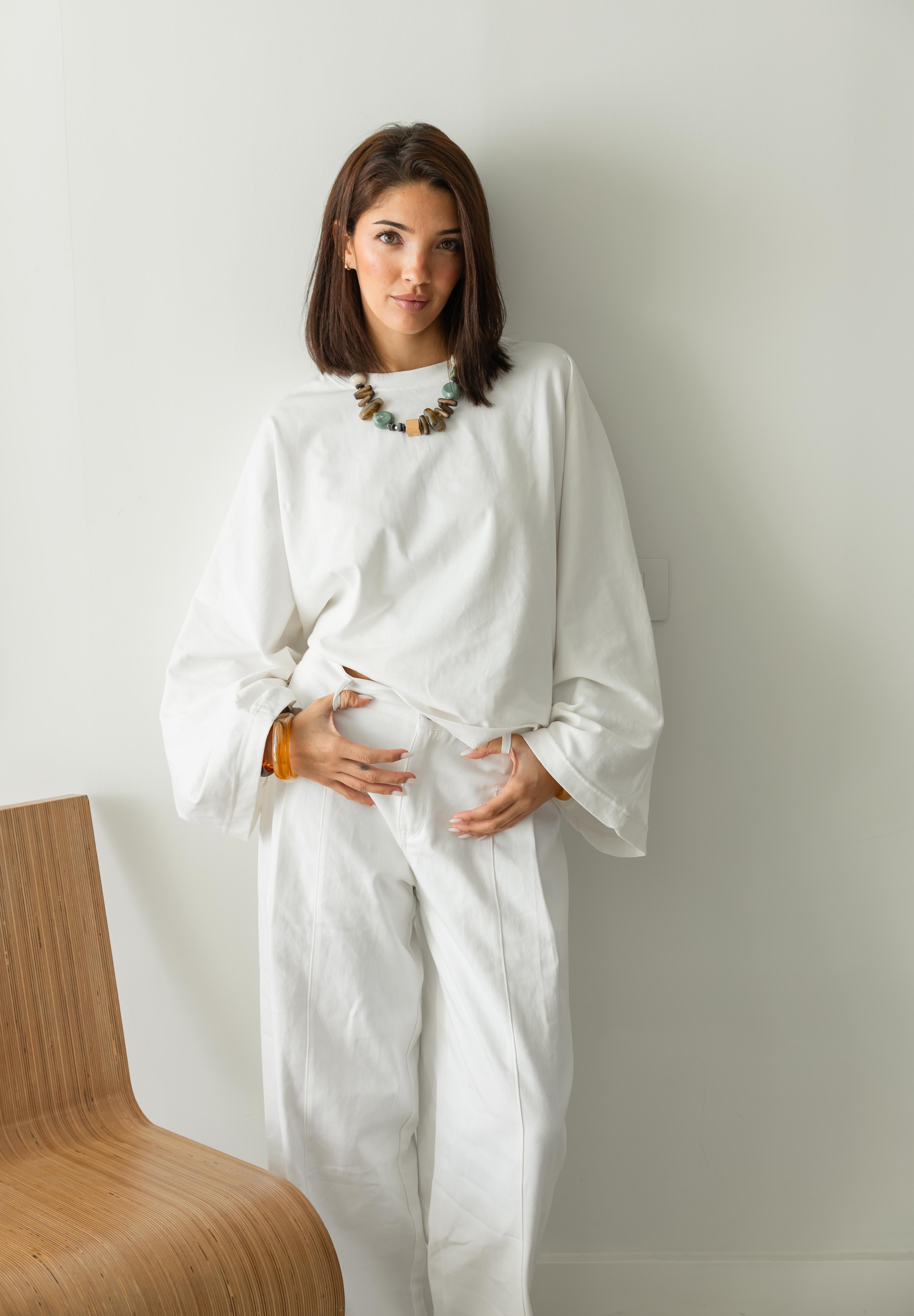 Wide Sleeve T-shirt in off white