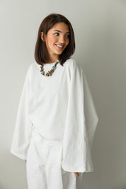 Wide Sleeve T-shirt in off white