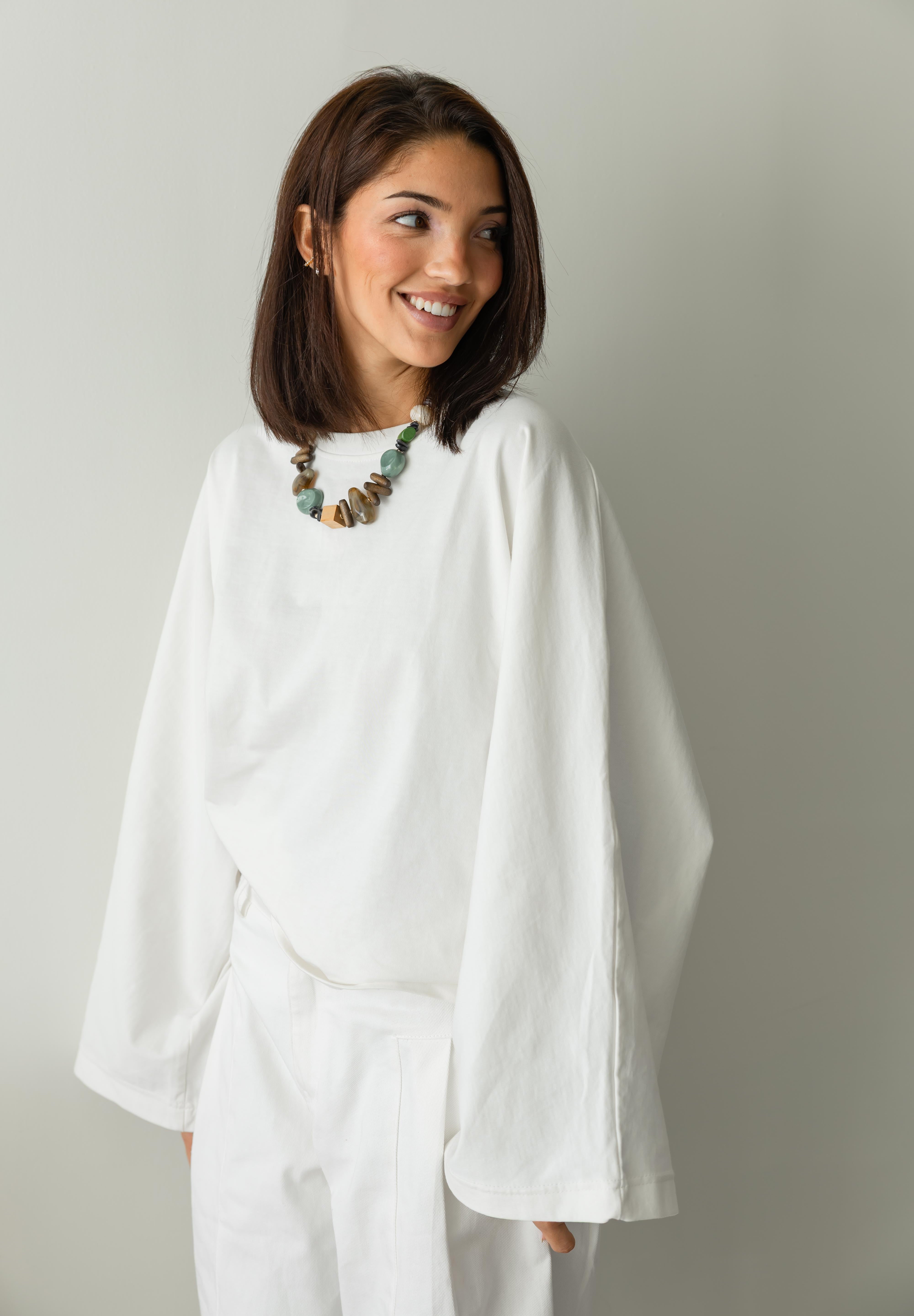 Wide Sleeve T-shirt in off white