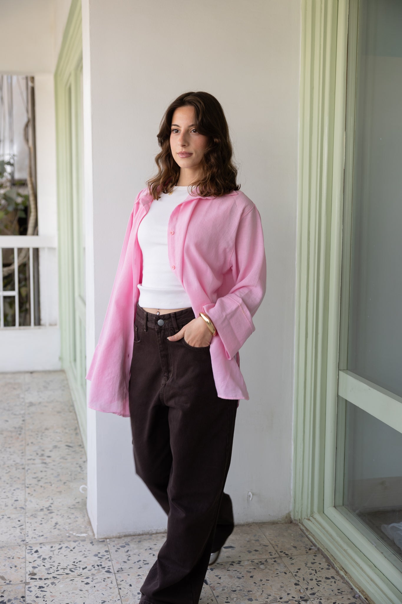 Oversized Linen Shirt In Pink