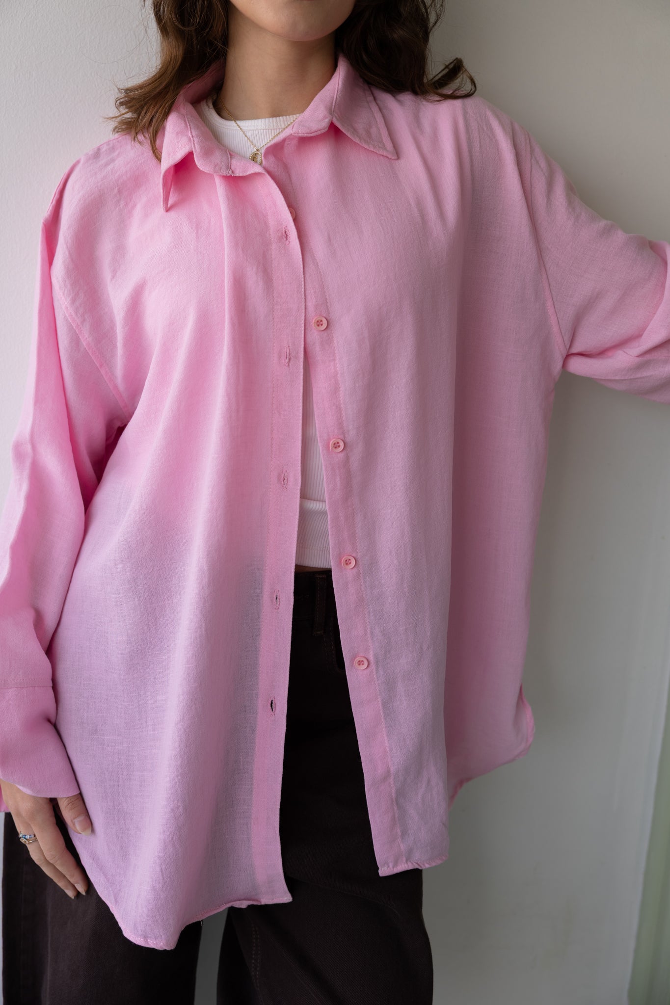 Oversized Linen Shirt In Pink