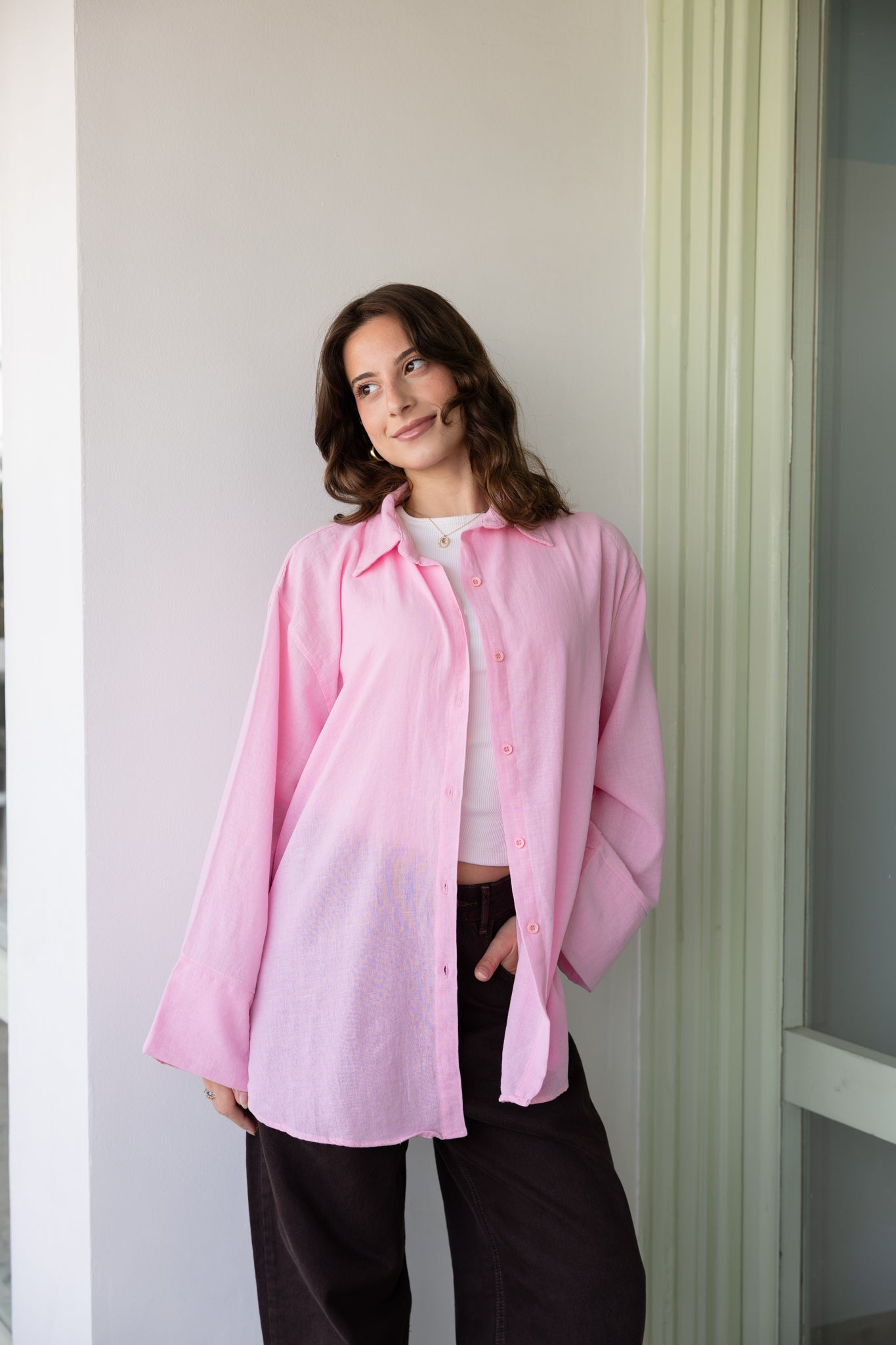 Oversized Linen Shirt In Pink
