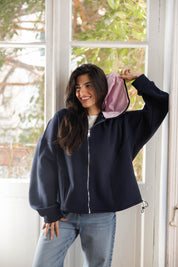 Hidden Heart Hoodie In Dark Blue