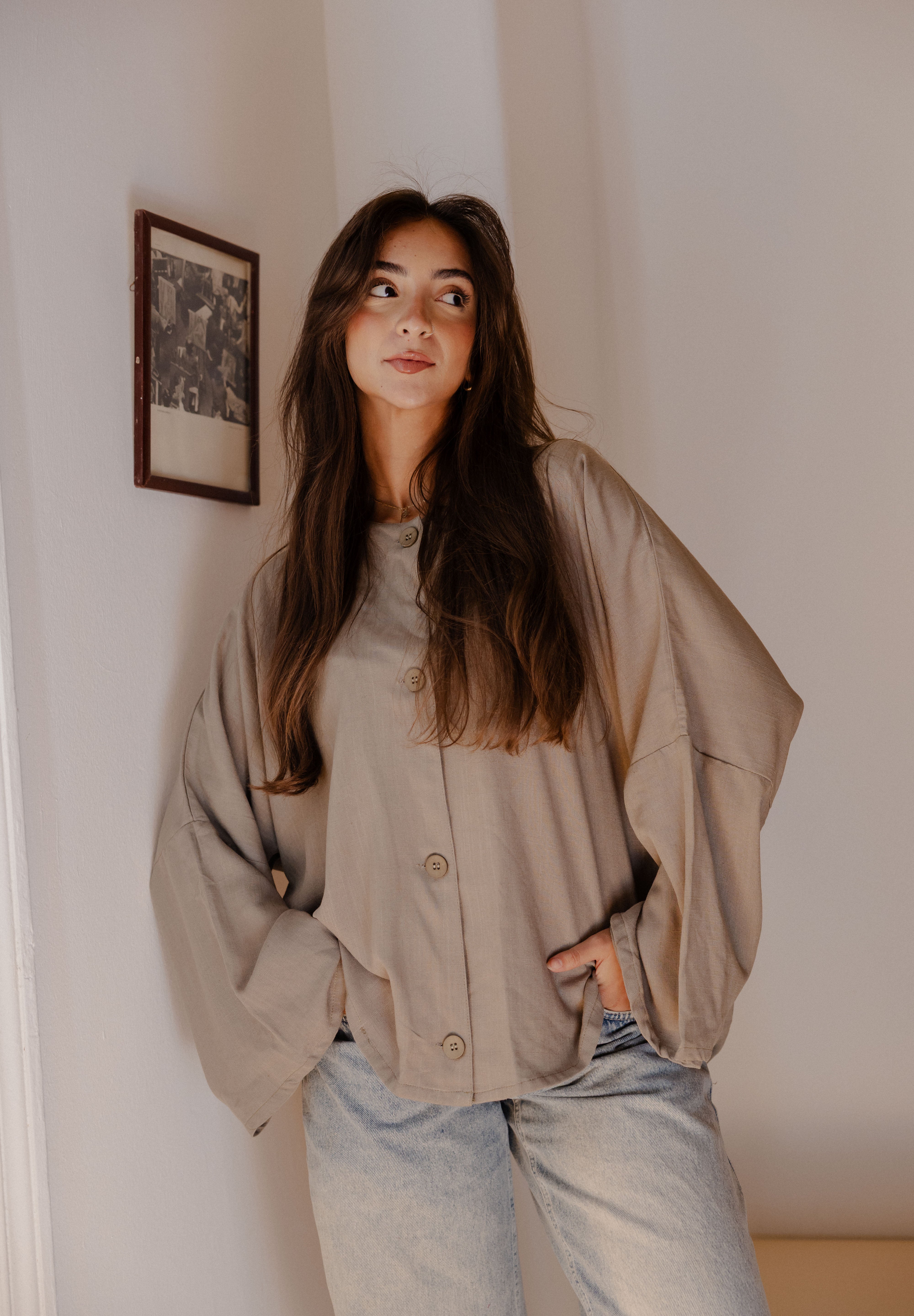 Her Way Linen Shirt In Sage