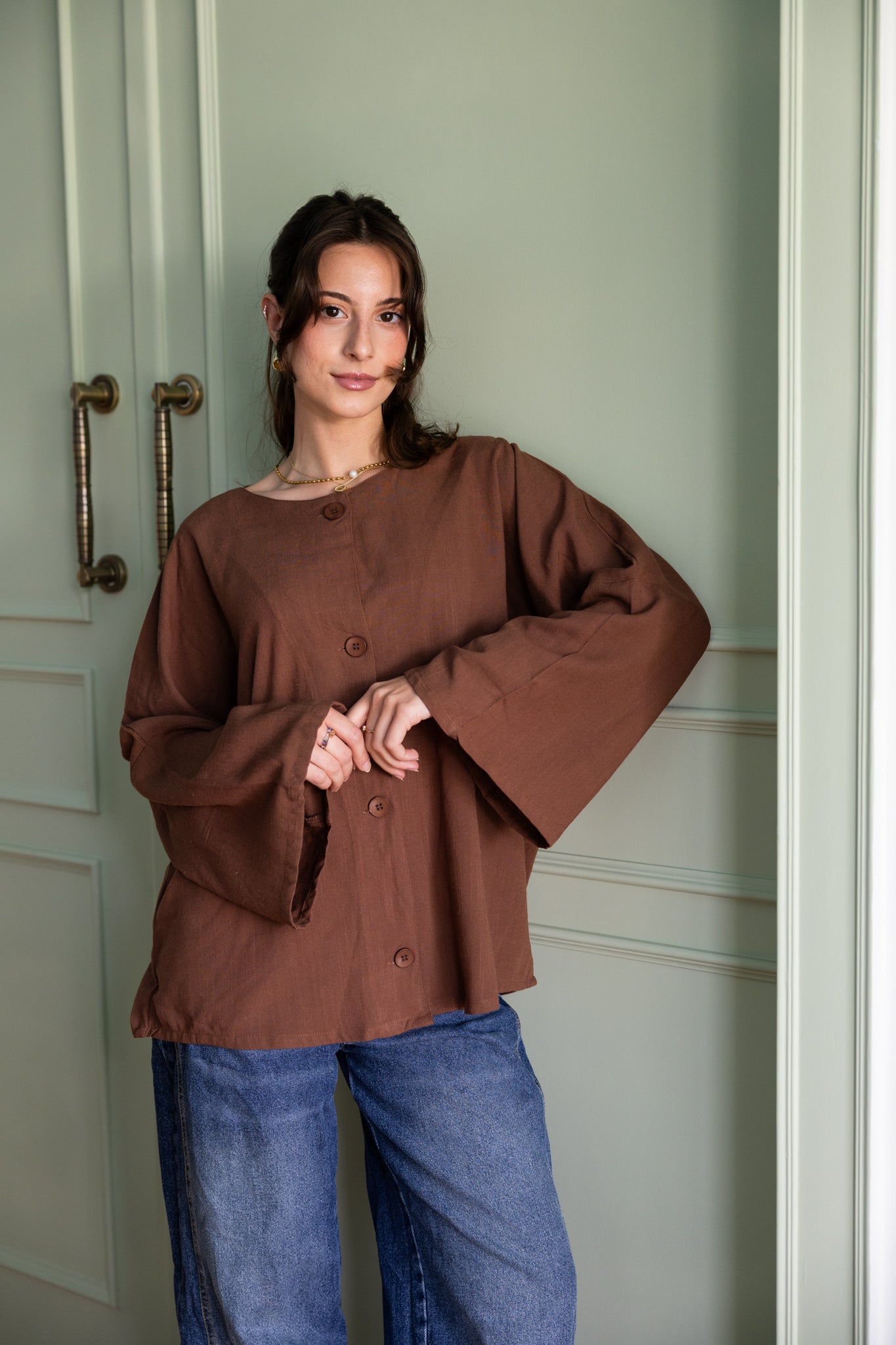 Her Way Linen Shirt In Brown