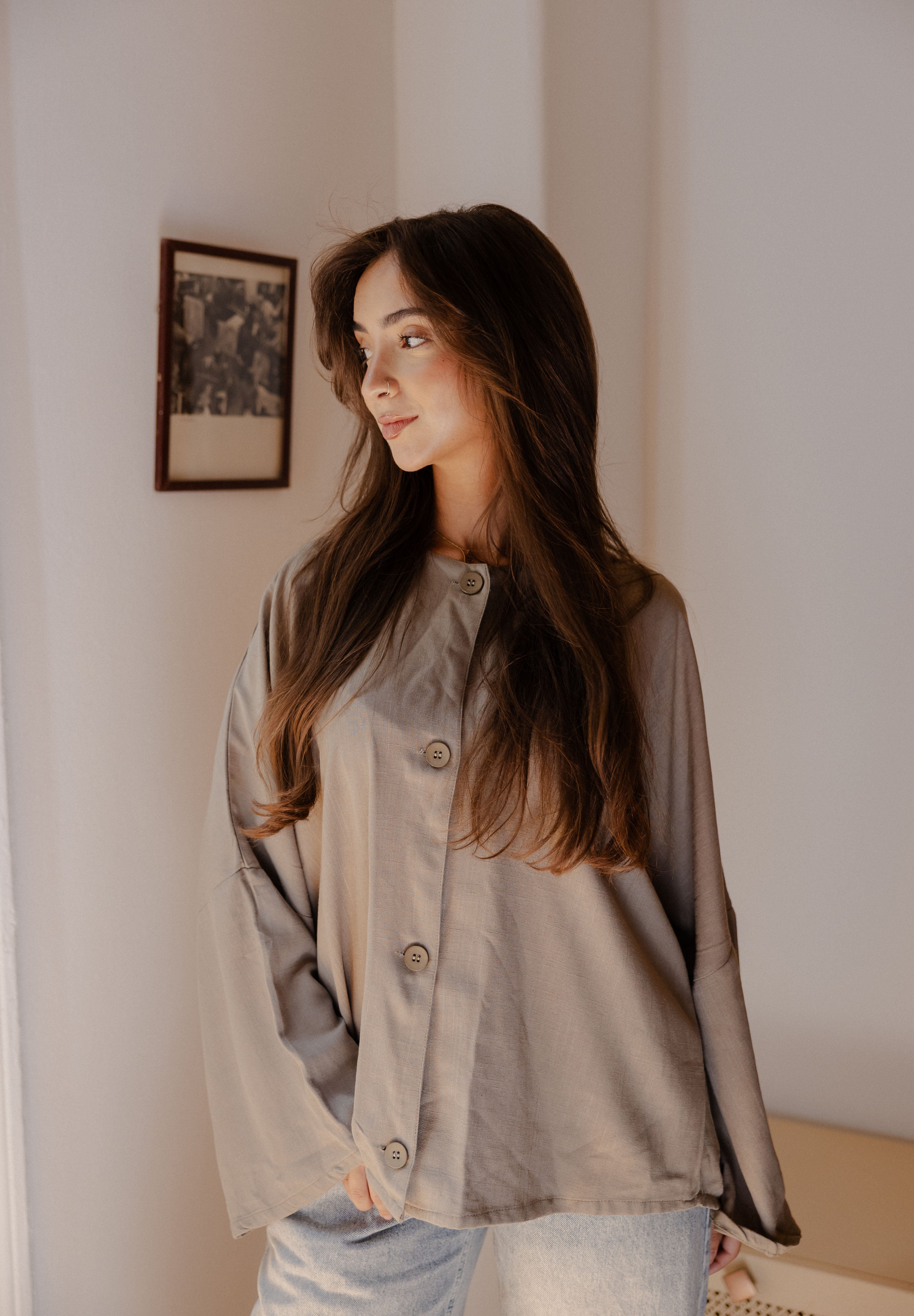Her Way Linen Shirt In Sage