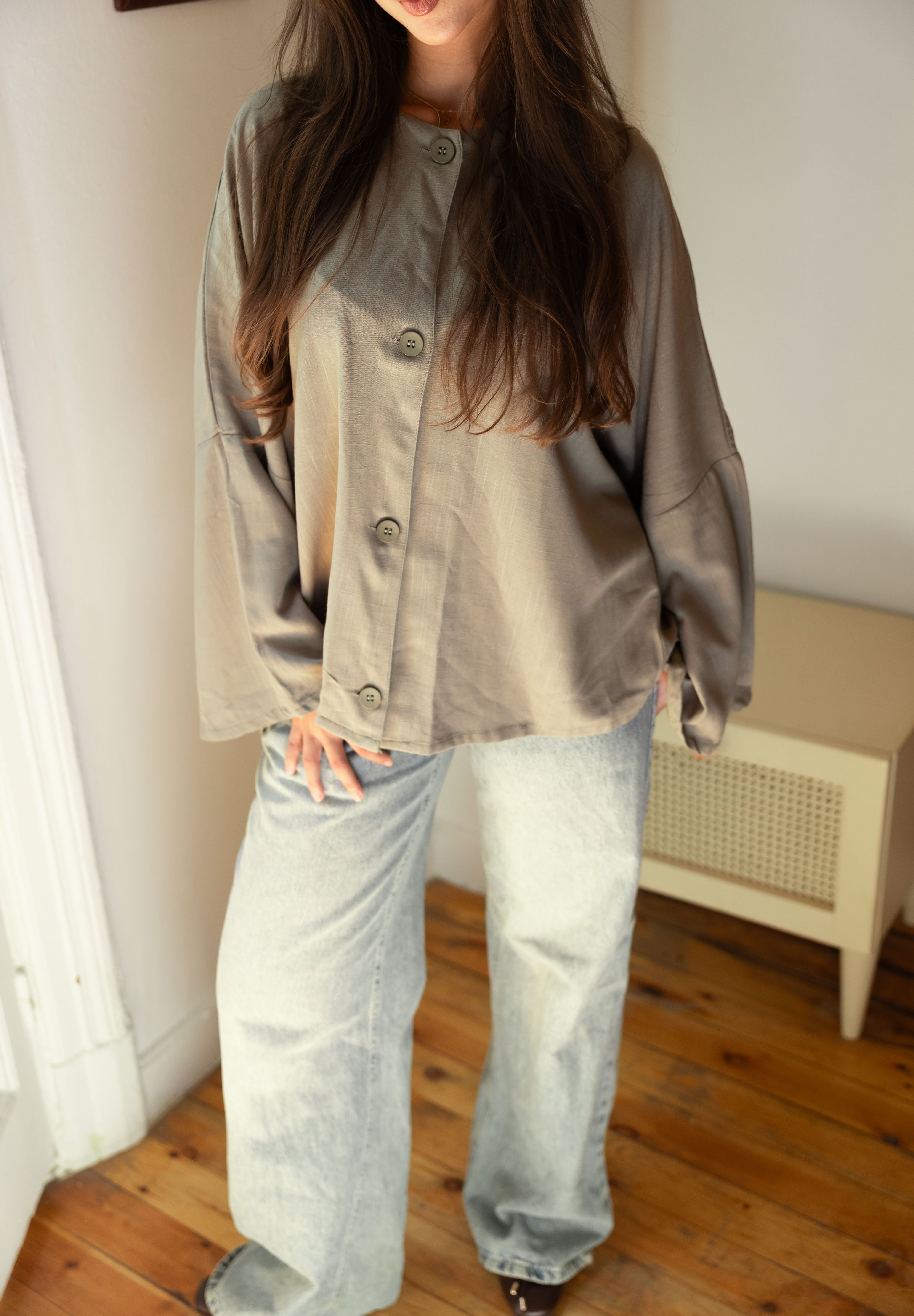 Her Way Linen Shirt In Sage