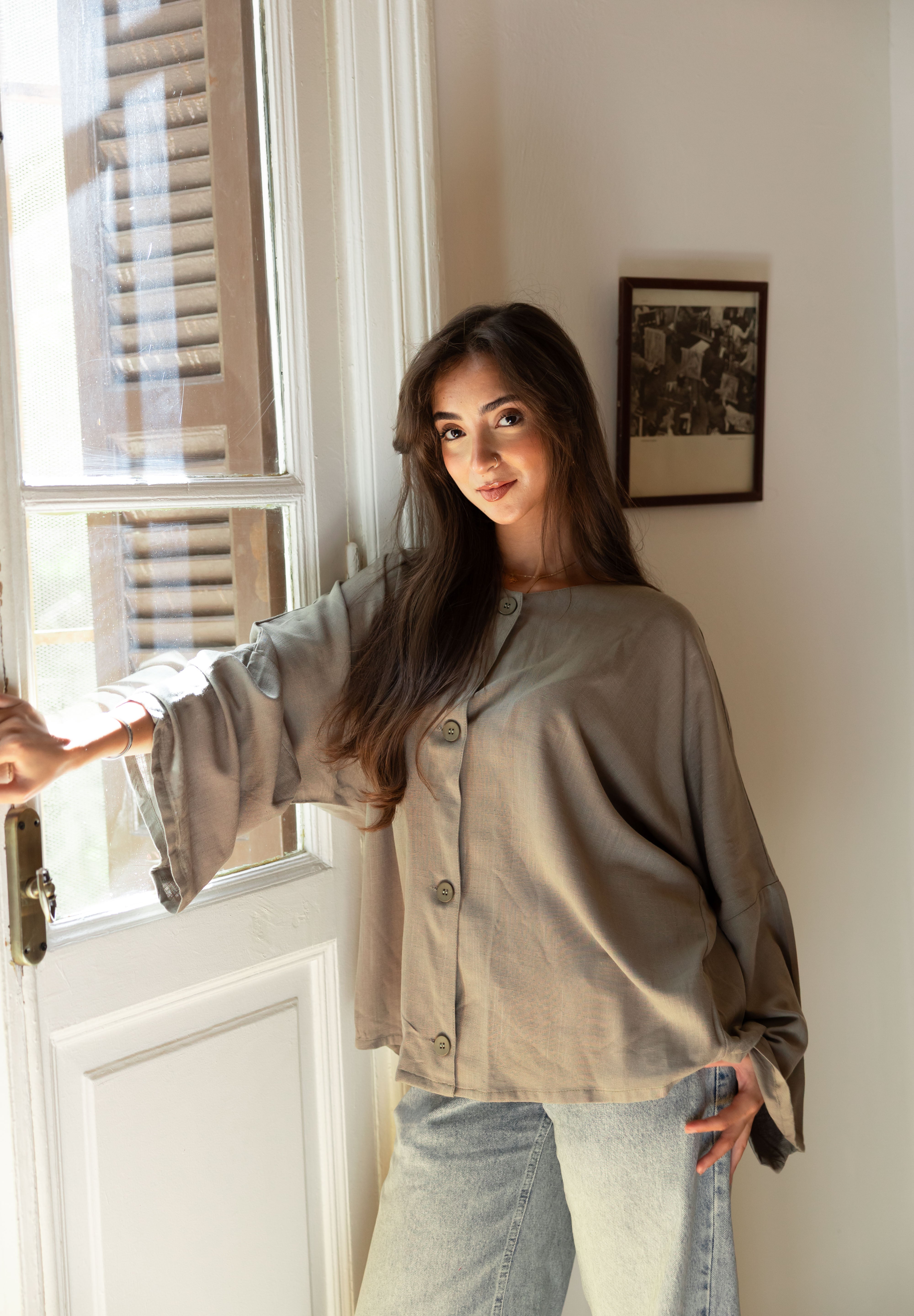 Her Way Linen Shirt In Sage