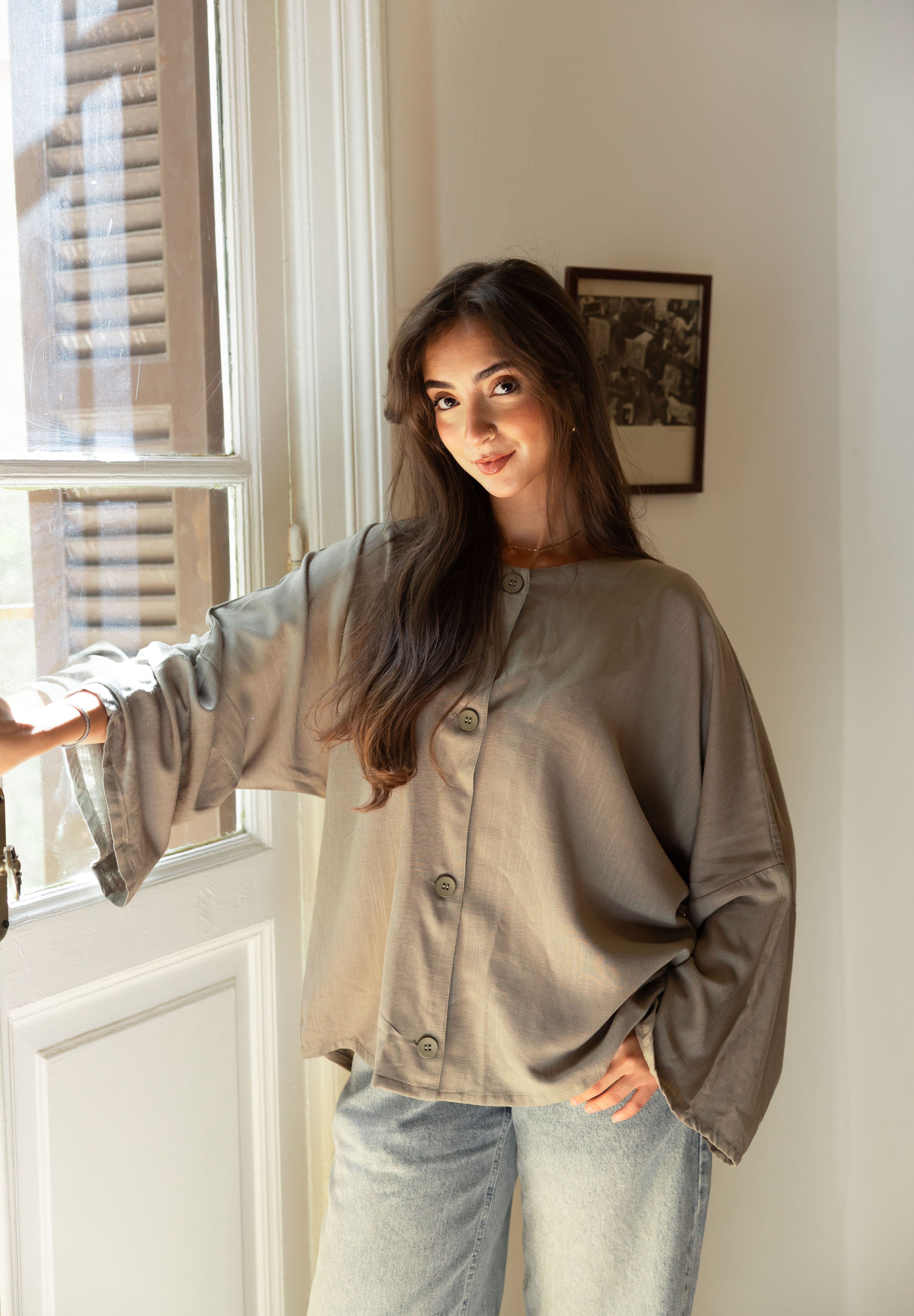 Her Way Linen Shirt In Sage