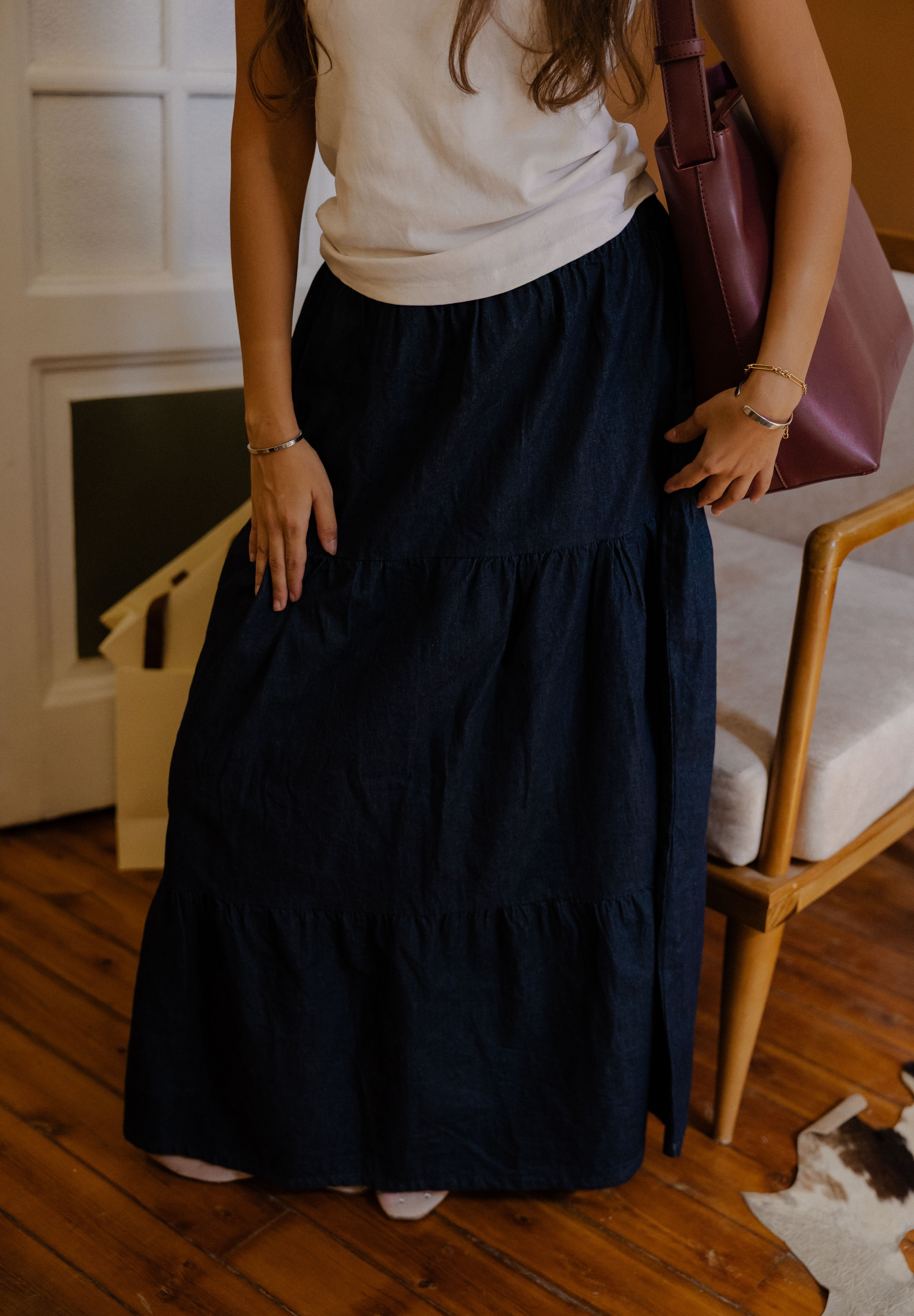 Bloomed in Blue Denim Skirt