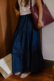 Bloomed in Blue Denim Skirt