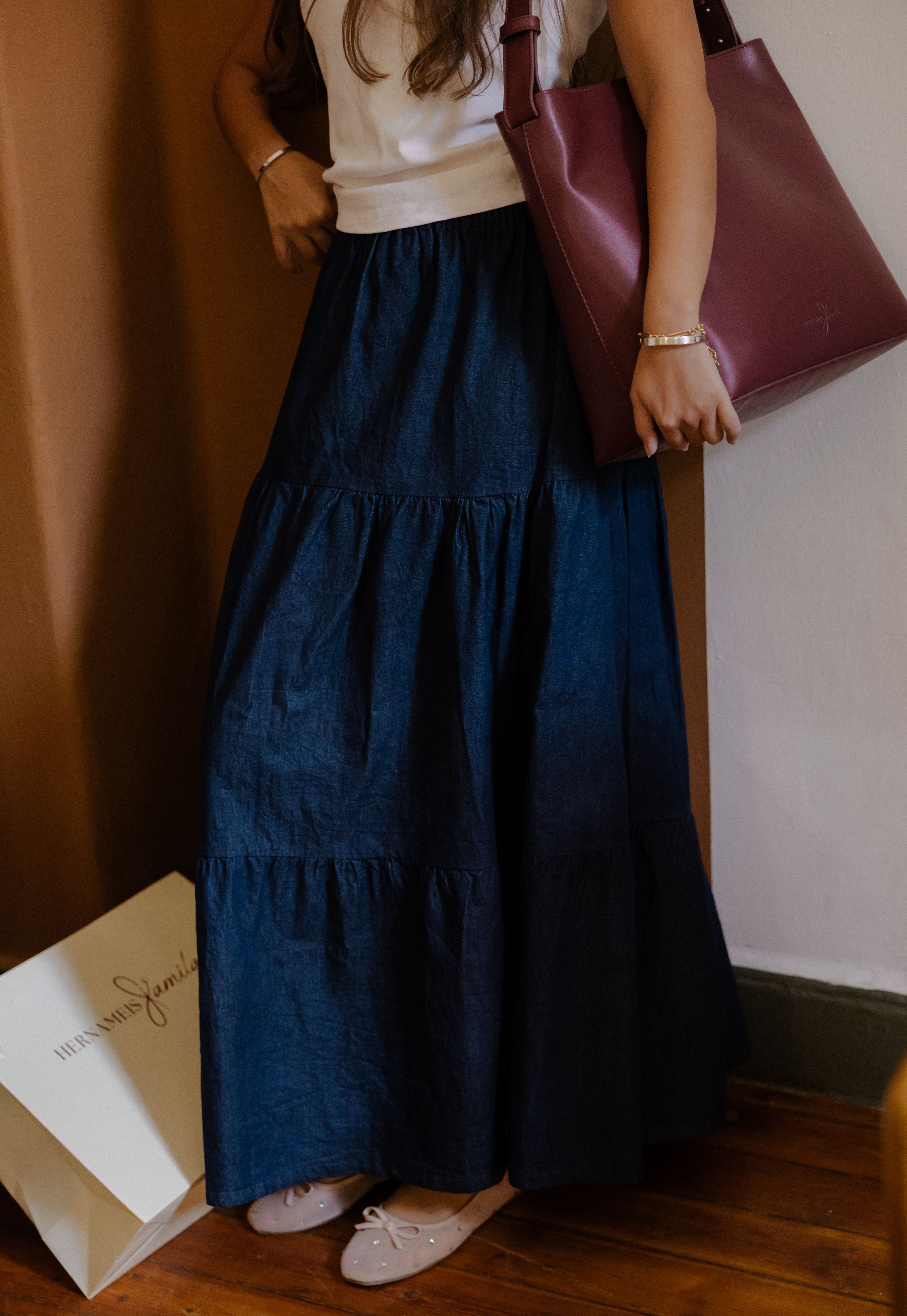 Bloomed in Blue Denim Skirt