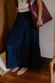 Bloomed in Blue Denim Skirt