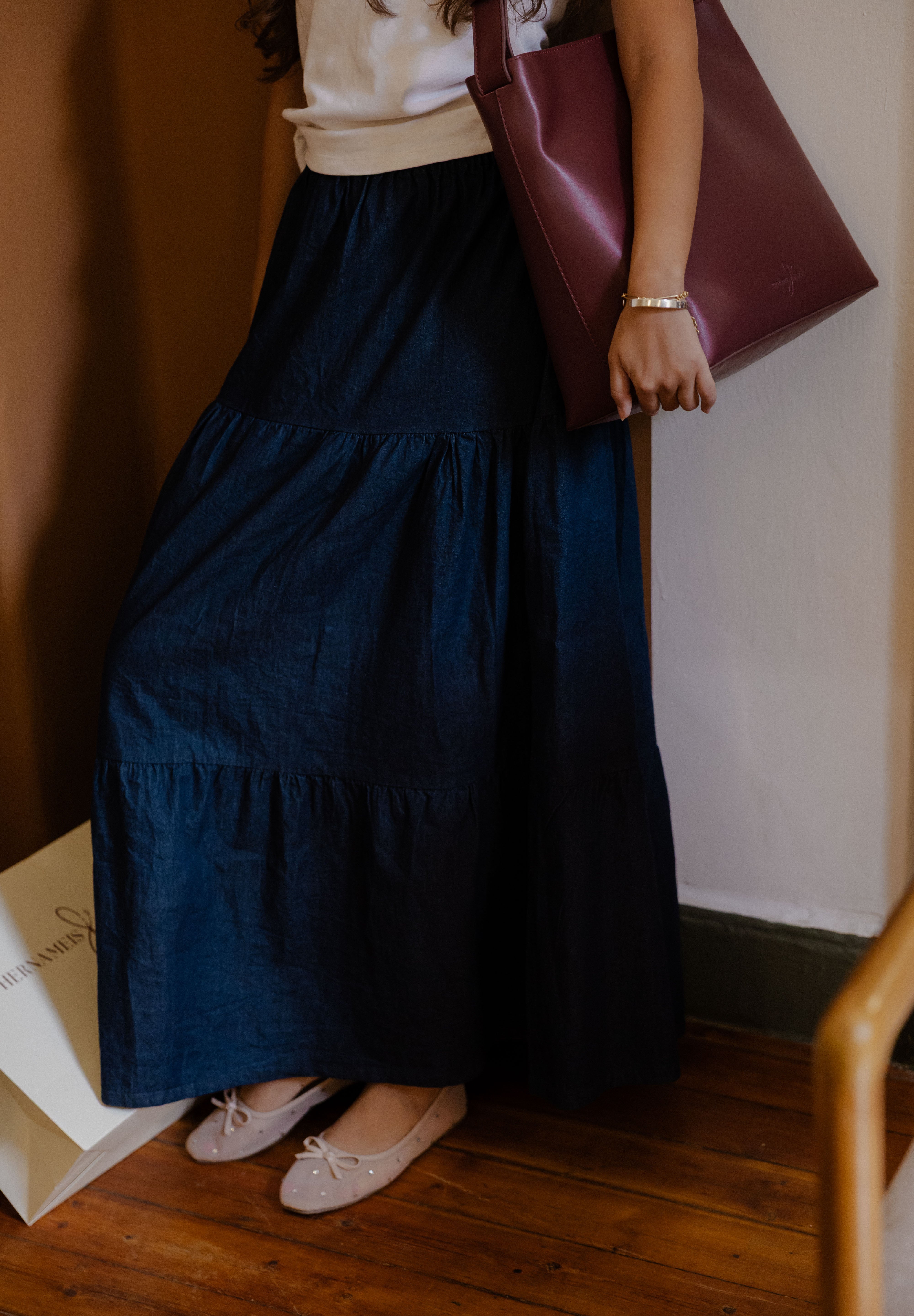 Bloomed in Blue Denim Skirt