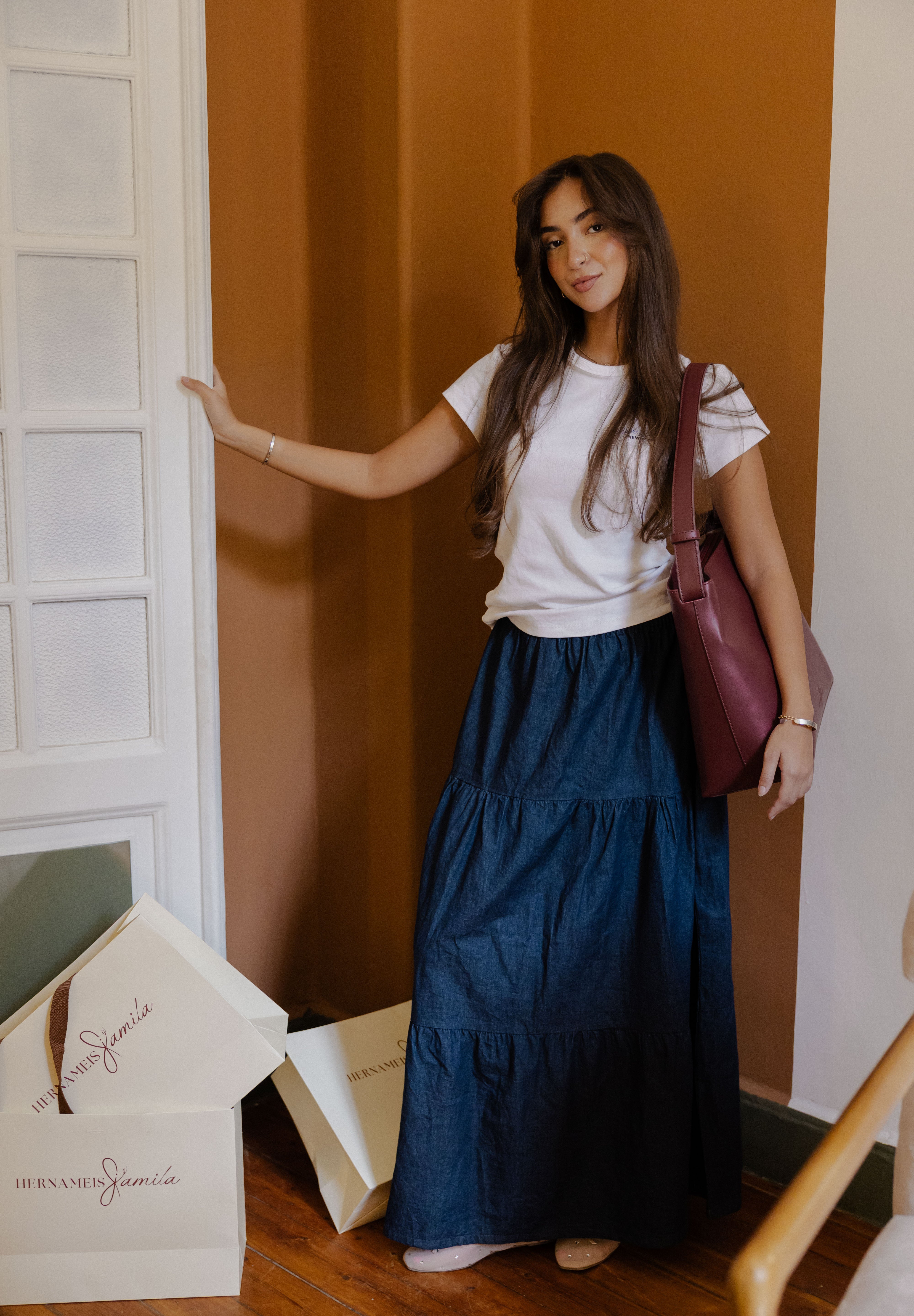 Bloomed in Blue Denim Skirt