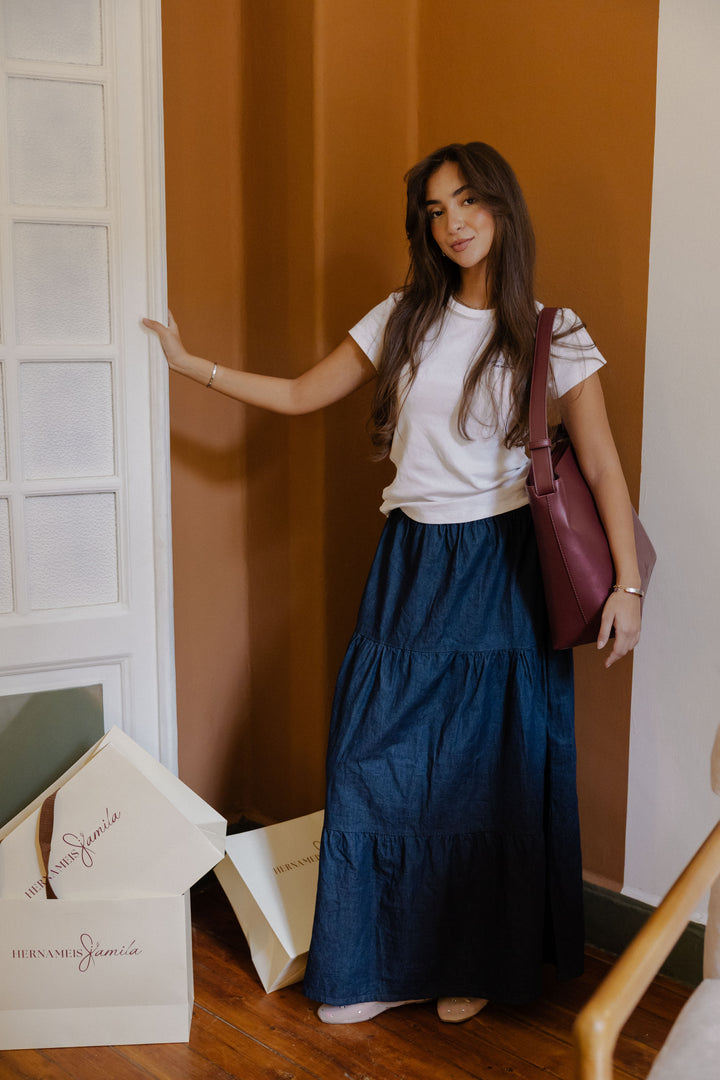 Bloomed in Blue Denim Skirt