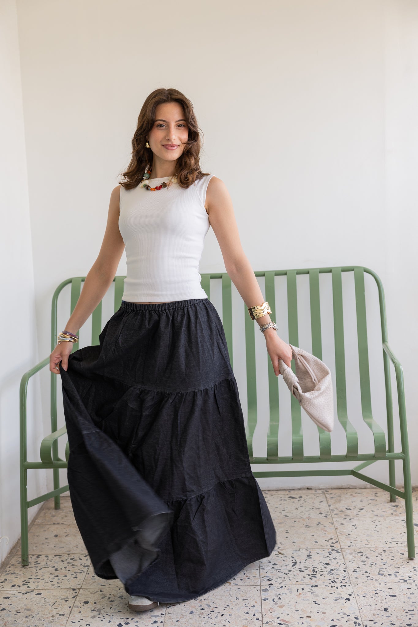 Bloomed in Black Denim Skirt