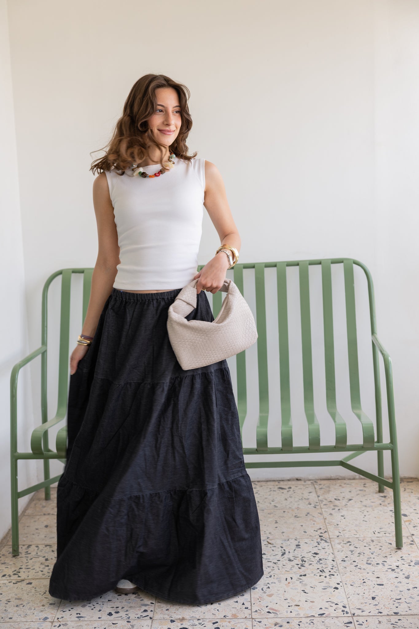Bloomed in Black Denim Skirt