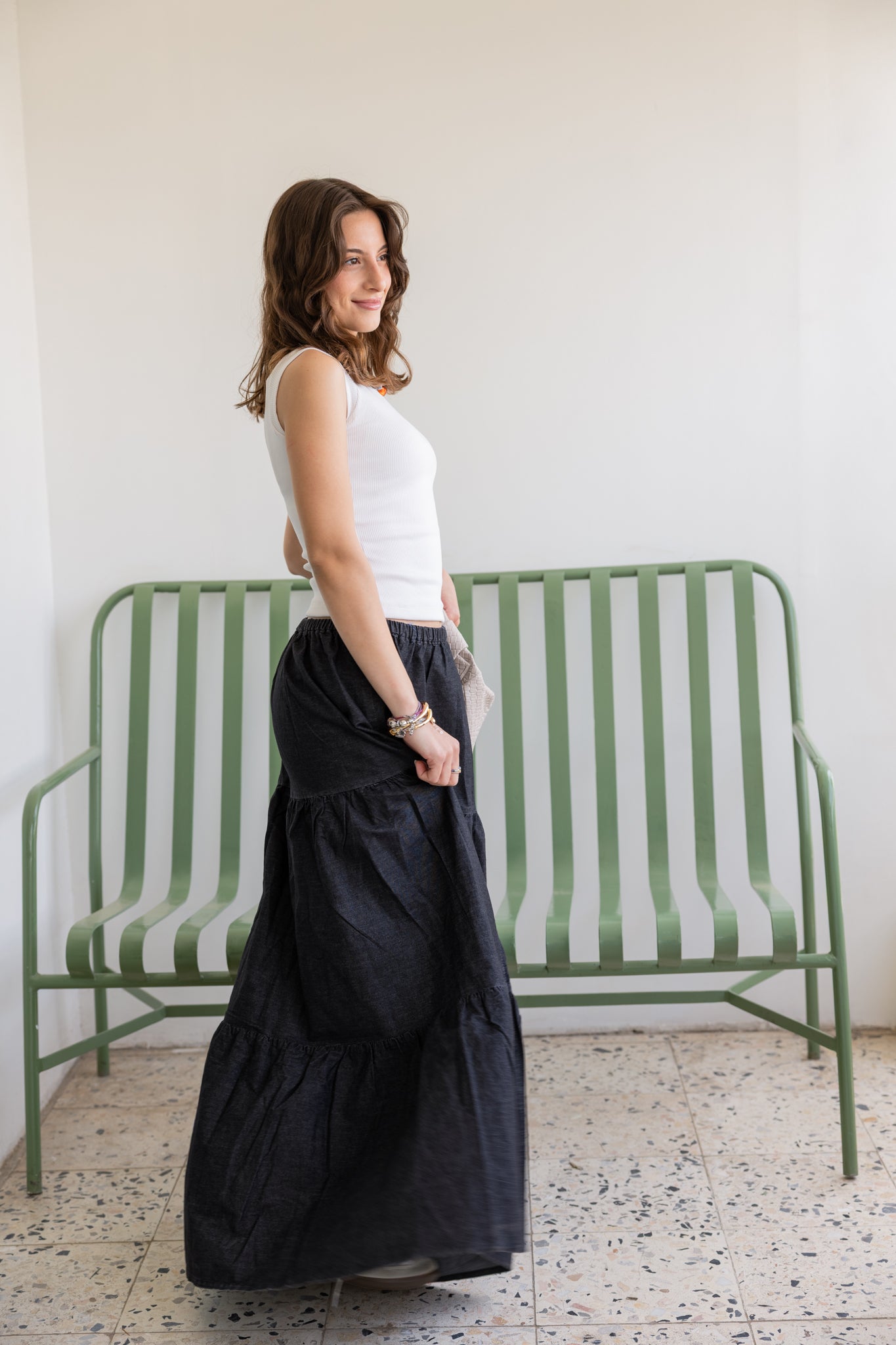 Bloomed in Black Denim Skirt