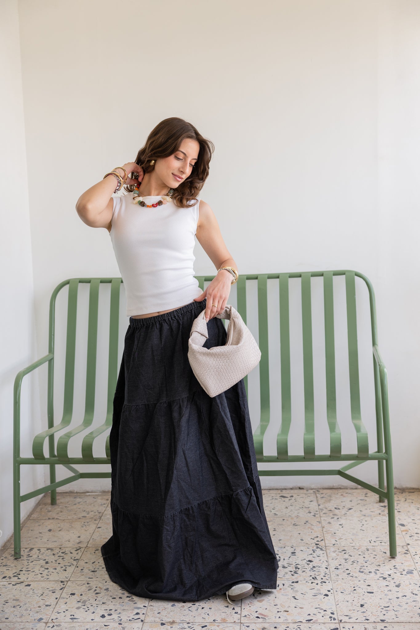 Bloomed in Black Denim Skirt