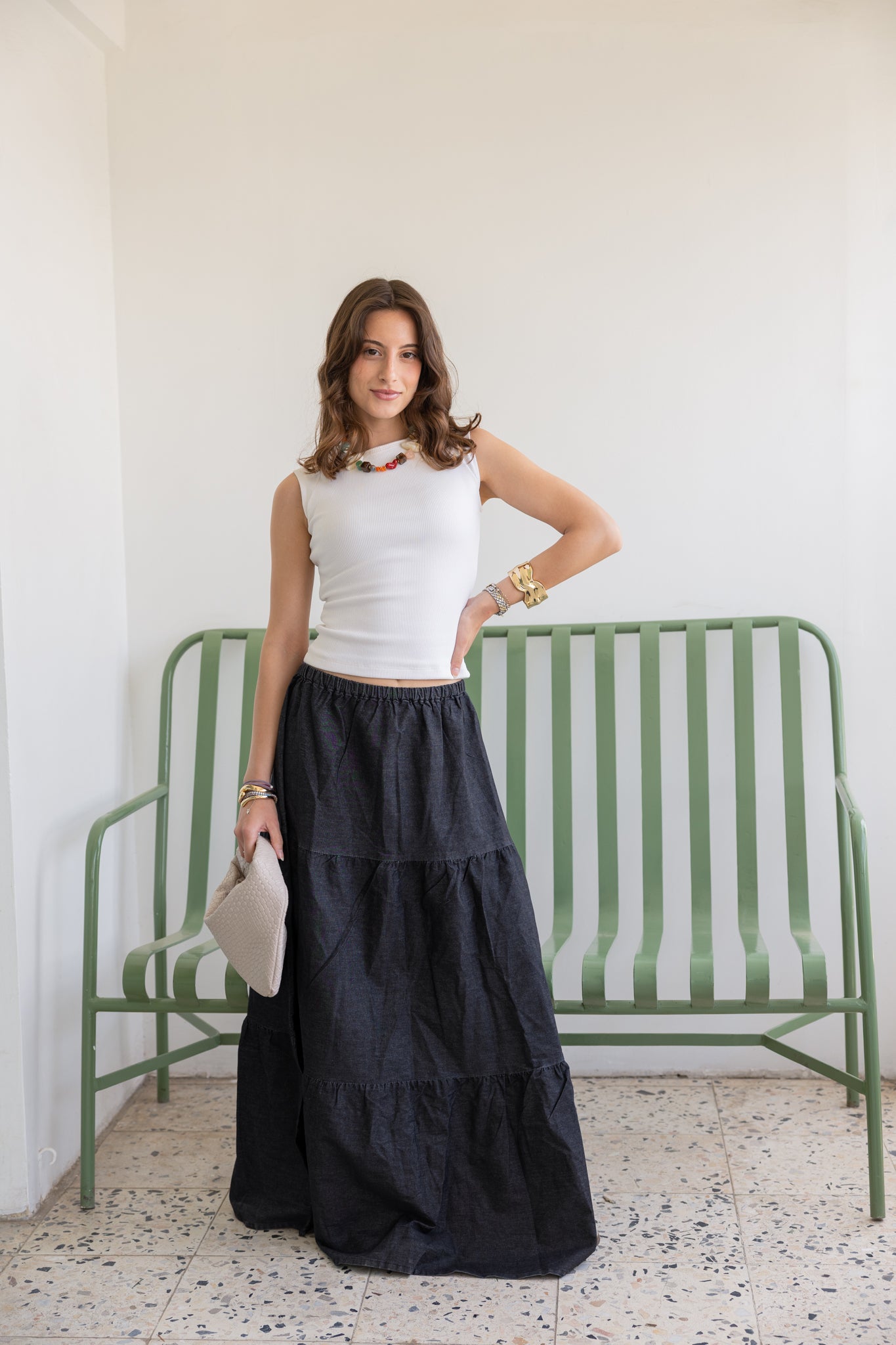 Bloomed in Black Denim Skirt