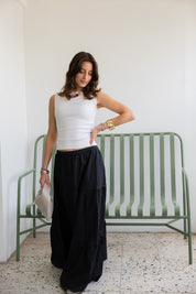 Bloomed in Black Denim Skirt