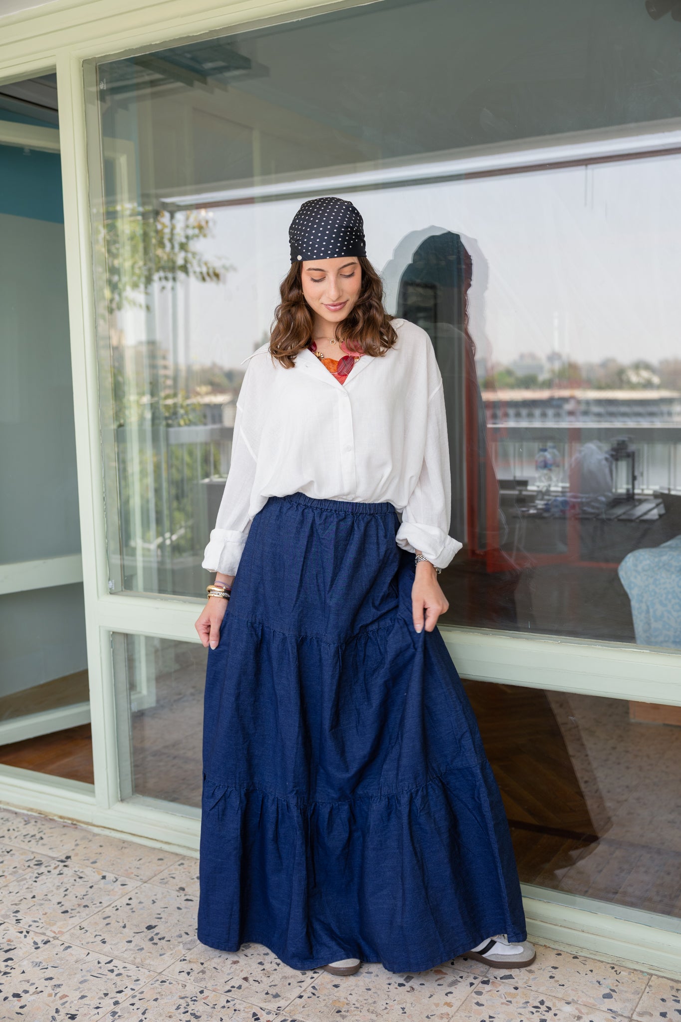 Bloomed in Blue Denim Skirt
