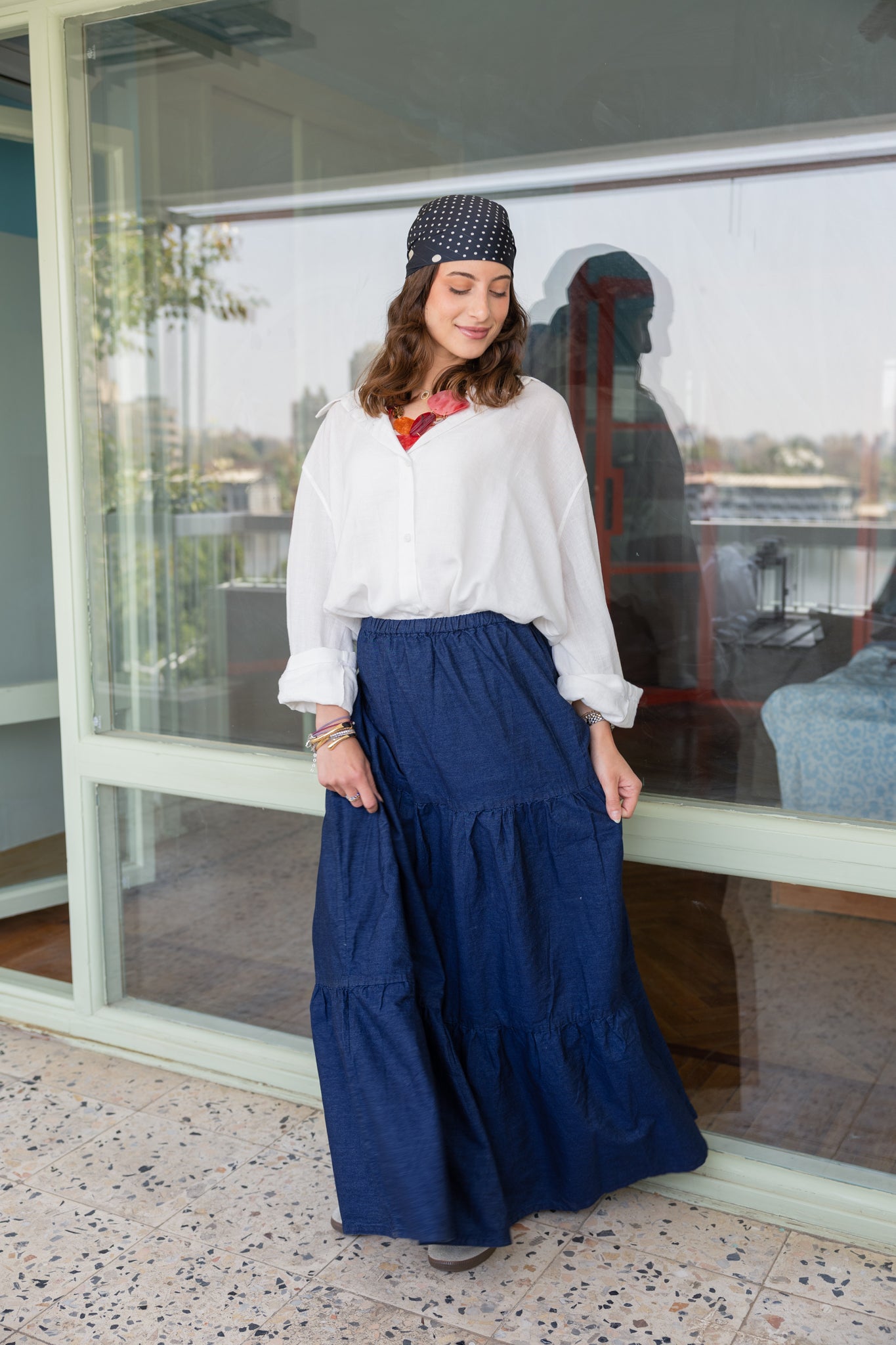 Bloomed in Blue Denim Skirt