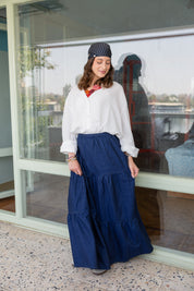 Bloomed in Blue Denim Skirt