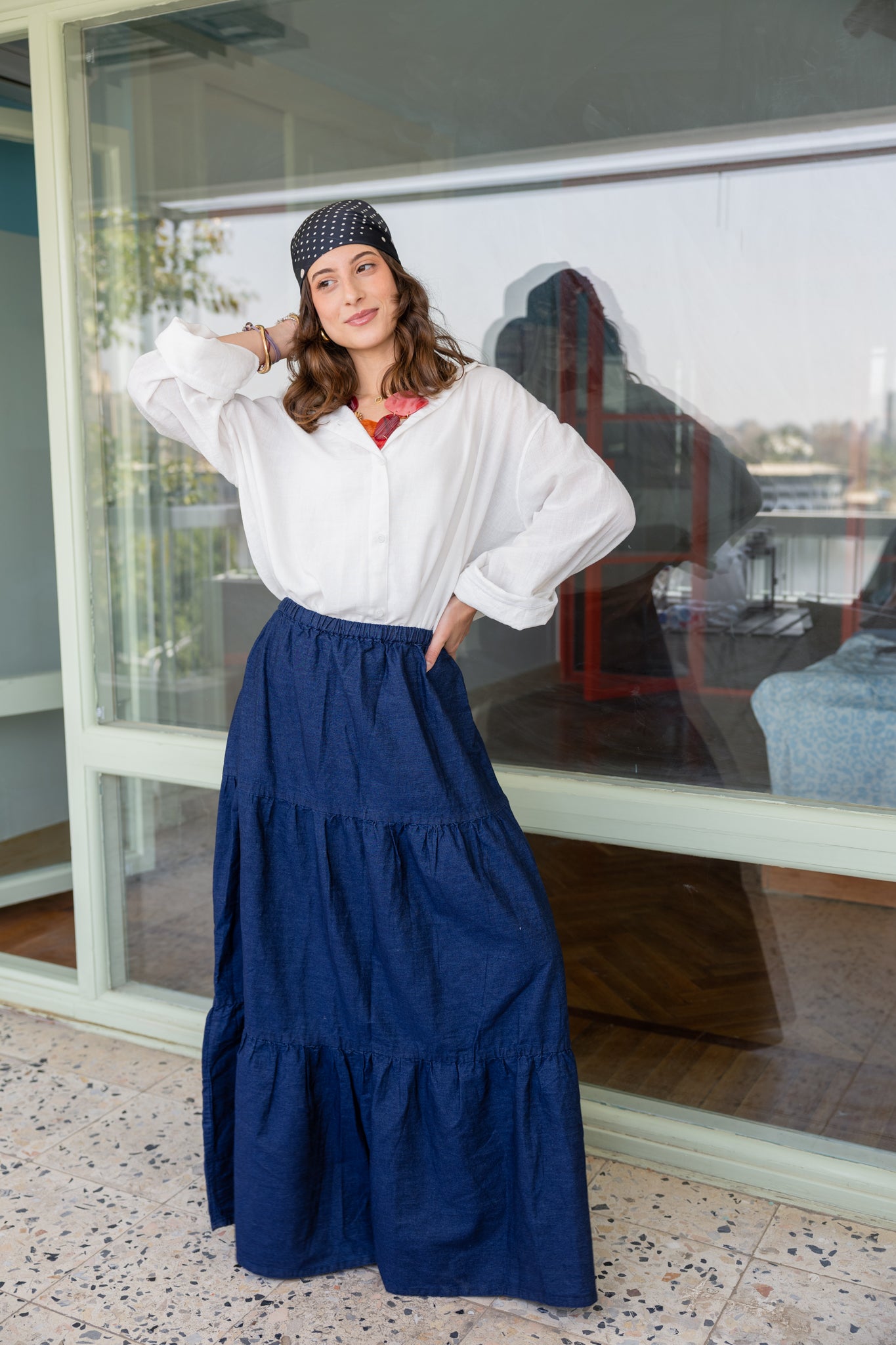 Bloomed in Blue Denim Skirt