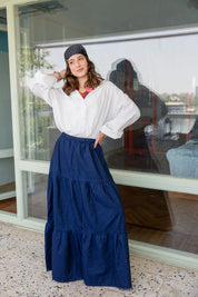 Bloomed in Blue Denim Skirt