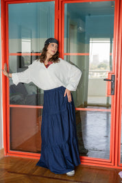 Bloomed in Blue Denim Skirt