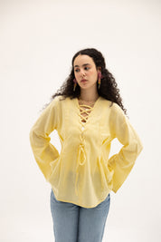 Ruffle Me Up Blouse In Butter Yellow