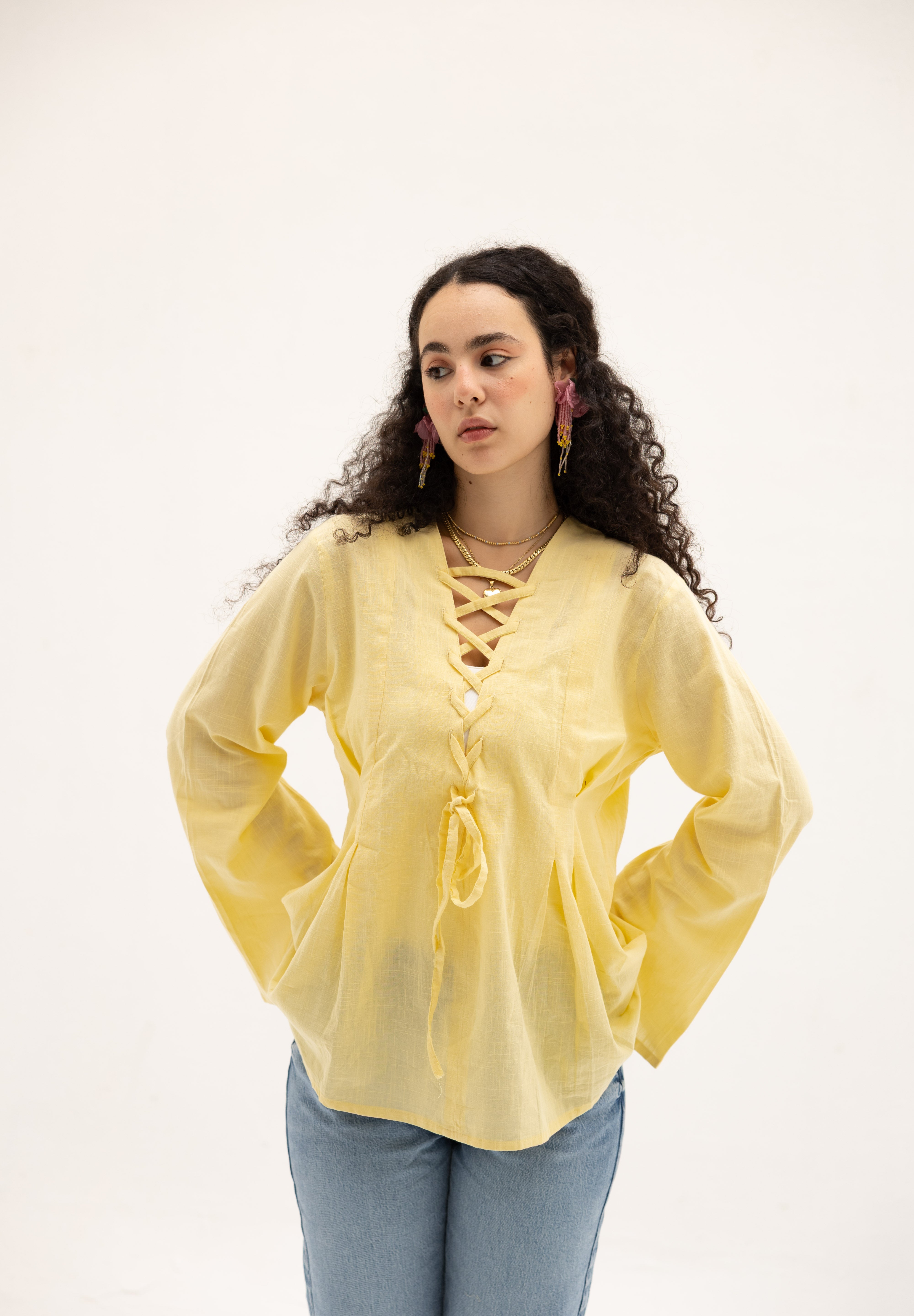 Ruffle Me Up Blouse In Butter Yellow